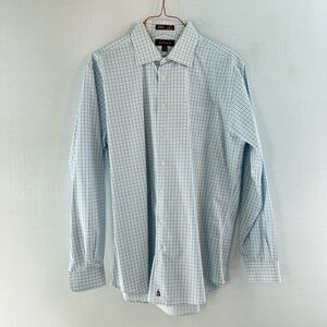Nordstrom Men's Blue Checkered Button Down Wrinkle-Free Dress Shirt